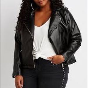 Plus size Faux leather moto jacket